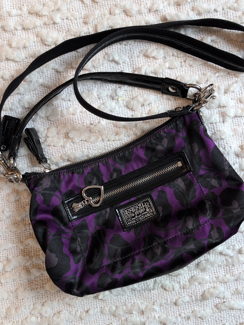 Coach Poppy Y2K Purple Animal Print Glitter Ocelot Black Shoulder Bag Crossbody